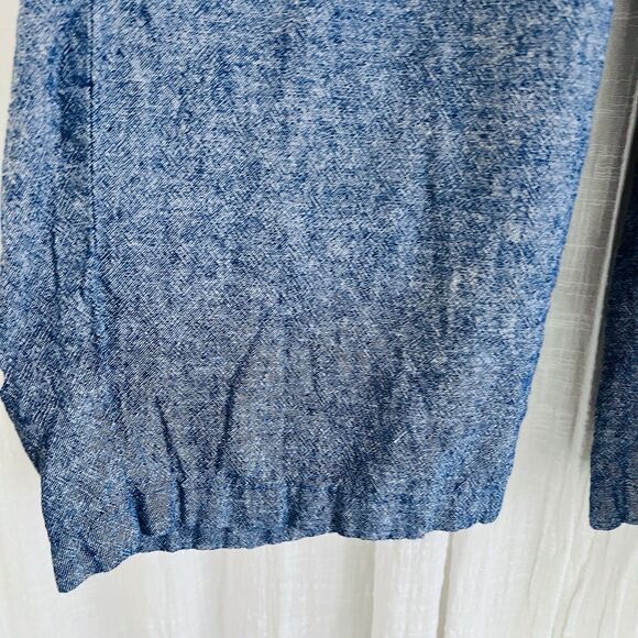 Old Navy Blue Linen Blend High Rise Wide Leg Cropped Pants Boho Earthy - Large - Picture 4 of 8